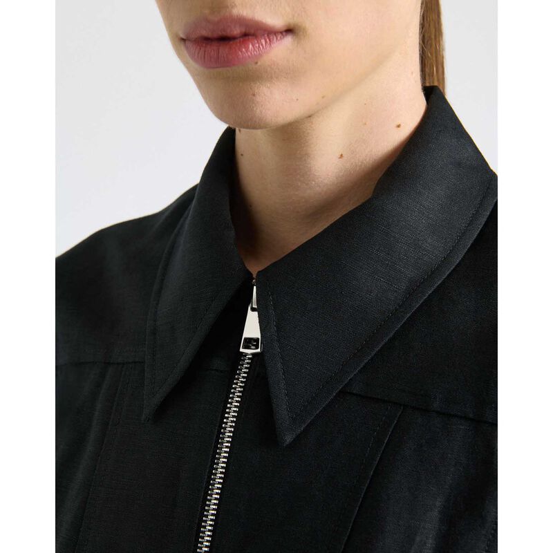 Cue Black Linen Blend Zip Pleated Mini Dress image number 2